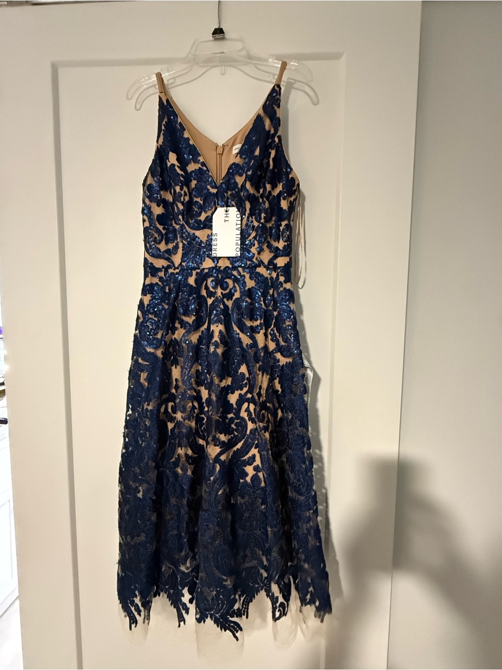 Dress the Population Navy Sequin Lace Midi Dress